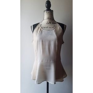 New York & Company Accent Peplum Top - Beige
